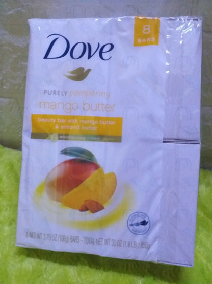 Dove Purely Pampering Mango Butter and Almond Butter Moisturizing Beauty Soap Pack of 8 Bars