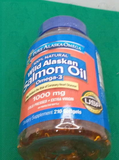 Pure Alaska Omega-3 Wild Alaskan Salmon Oil 1000mg 210 Softgels