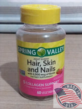 Load image into Gallery viewer, Spring Valley Hair,skin and nails with 2500mcgof biotin collagen supports 60 gummies
