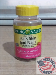 Spring Valley Hair,skin and nails with 2500mcgof biotin collagen supports 60 gummies