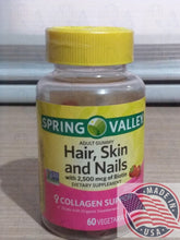 Load image into Gallery viewer, Spring Valley Hair,skin and nails with 2500mcgof biotin collagen supports 60 gummies
