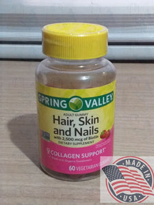 Spring Valley Hair,skin and nails with 2500mcgof biotin collagen supports 60 gummies