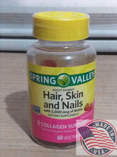 Load image into Gallery viewer, Spring Valley Hair,skin and nails with 2500mcgof biotin collagen supports 60 gummies
