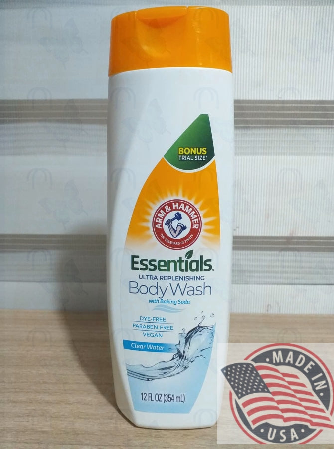 ARM &HAMMER Essential Ultra replenishing Body wash with baking soda Clear water 12 oz(354ml) U.S.A