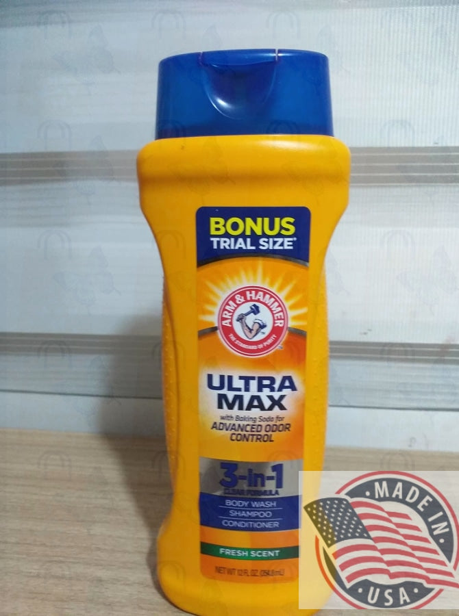 Arm & Hammer Ultra Max 3 in 1 Bodywash Shampoo, Conditioner 12 oz(354.8ml) U.S.A