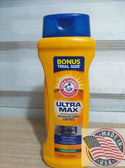 Arm & Hammer Ultra Max 3 in 1 Bodywash Shampoo, Conditioner 12 oz(354.8ml) U.S.A
