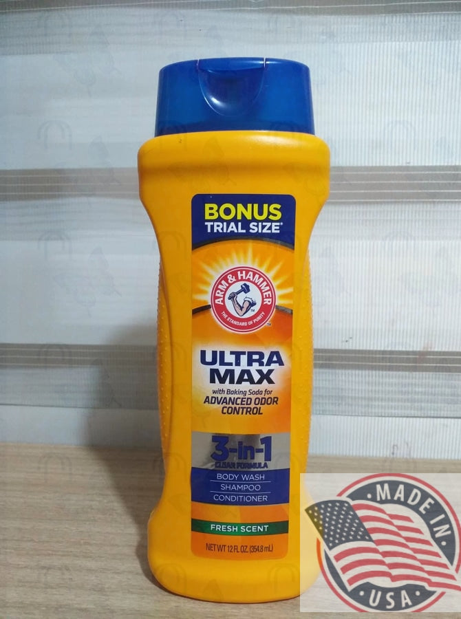 Arm & Hammer Ultra Max 3 in 1 Bodywash Shampoo, Conditioner 12 oz(354.8ml) U.S.A