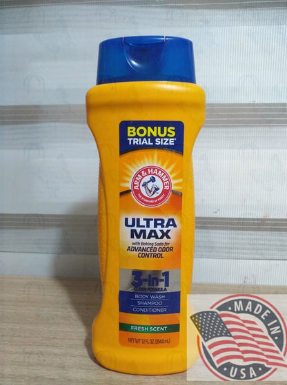 Arm & Hammer Ultra Max 3 in 1 Bodywash Shampoo, Conditioner 12 oz(354.8ml) U.S.A