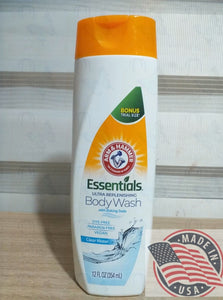 ARM &HAMMER Essential Ultra replenishing Body wash with baking soda Clear water 12 oz(354ml) U.S.A