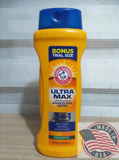 Arm & Hammer Ultra Max 3 in 1 Bodywash Shampoo, Conditioner 12 oz(354.8ml) U.S.A