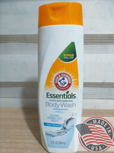 ARM &HAMMER Essential Ultra replenishing Body wash with baking soda Clear water 12 oz(354ml) U.S.A