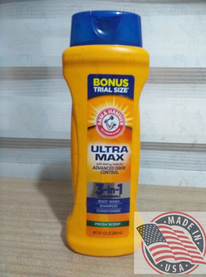 Arm & Hammer Ultra Max 3 in 1 Bodywash Shampoo, Conditioner 12 oz(354.8ml) U.S.A
