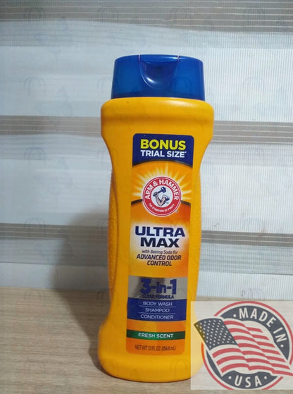 Arm & Hammer Ultra Max 3 in 1 Bodywash Shampoo, Conditioner 12 oz(354.8ml) U.S.A