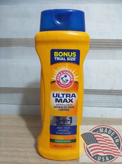 Arm & Hammer Ultra Max 3 in 1 Bodywash Shampoo, Conditioner 12 oz(354.8ml) U.S.A