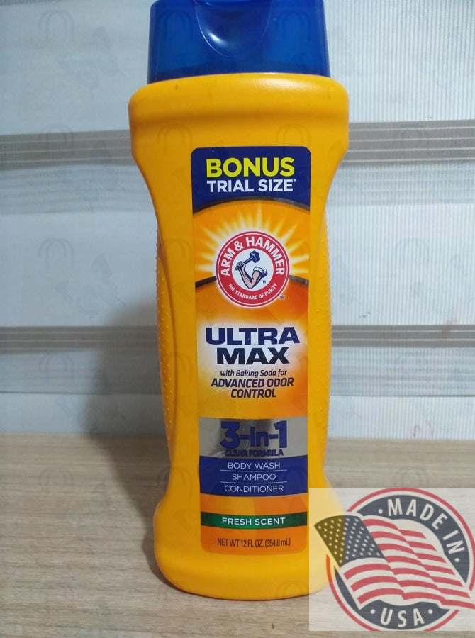 Arm & Hammer Ultra Max 3 in 1 Bodywash Shampoo, Conditioner 12 oz(354.8ml) U.S.A