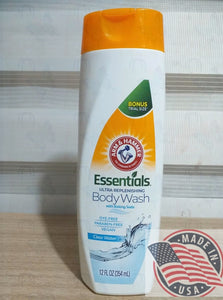 ARM &HAMMER Essential Ultra replenishing Body wash with baking soda Clear water 12 oz(354ml) U.S.A