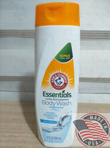 ARM &HAMMER Essential Ultra replenishing Body wash with baking soda Clear water 12 oz(354ml) U.S.A