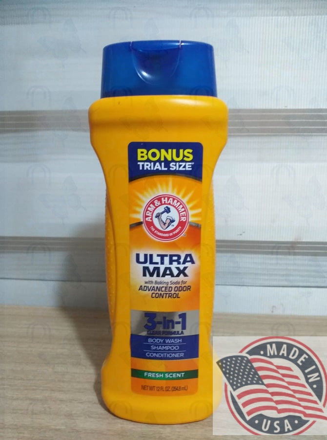 Arm & Hammer Ultra Max 3 in 1 Bodywash Shampoo, Conditioner 12 oz(354.8ml) U.S.A