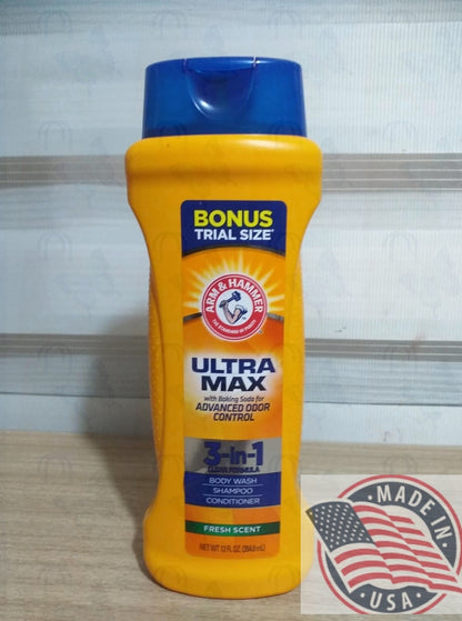 Arm & Hammer Ultra Max 3 in 1 Bodywash Shampoo, Conditioner 12 oz(354.8ml) U.S.A