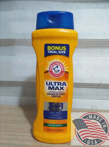 Arm & Hammer Ultra Max 3 in 1 Bodywash Shampoo, Conditioner 12 oz(354.8ml) U.S.A