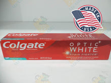 Load image into Gallery viewer, Colgate Optic White Teeth Whitening Toothpaste, Stain Fighter, Fresh Mint Gele (2 oz)56.6g
