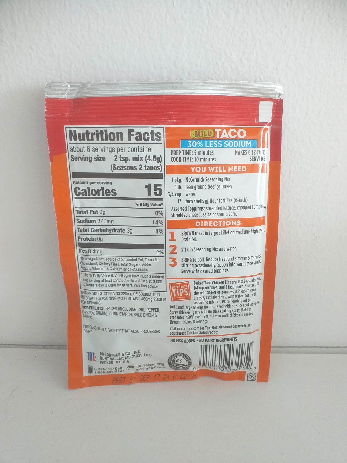 McCormick Mild Taco 30% Less Sodium 1 oz (28g)