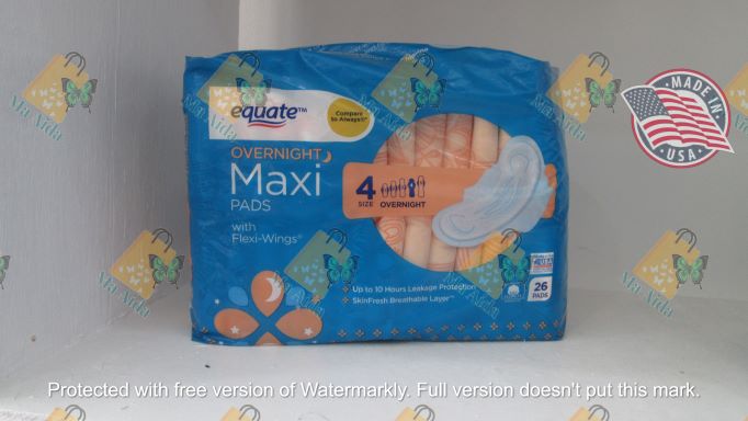 Equate Maxi Pads Napkin w/ Wings Unscented, Overnight Size 4 (26 Count)