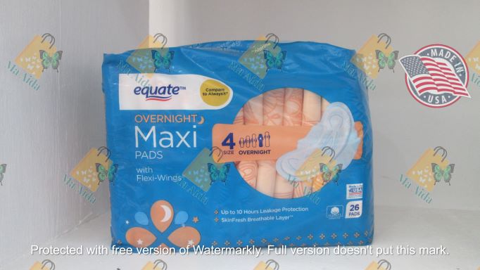 Equate Maxi Pads Napkin w/ Wings Unscented, Overnight Size 4 (26 Count)