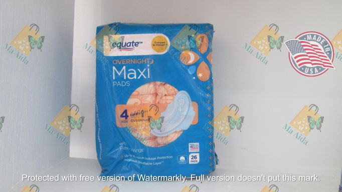 Equate Maxi Pads Napkin w/ Wings Unscented, Overnight Size 4 (26 Count)