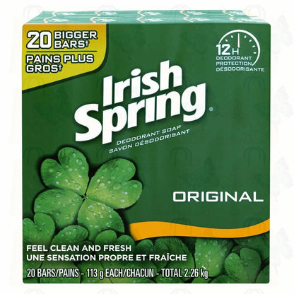 Irish Spring, Fresh & Clean Original Bar Soaps 4 Oz x 20 Bars