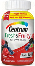 Load image into Gallery viewer, Centrum Adults 50+ Fresh &amp; Fruity Chewables Multivitamin/Multimineral Supplement (60 ct) Mixed Berry
