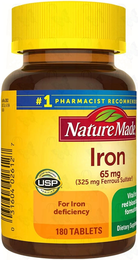 Nature Made Iron 65 mg (from Ferrous Sulfate) Tablets, 180 Count