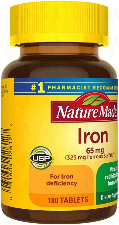 Nature Made Iron 65 mg (from Ferrous Sulfate) Tablets, 180 Count