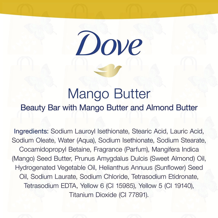 Dove Purely Pampering Mango Butter and Almond Butter Moisturizing Beauty Soap Pack of 8 Bars