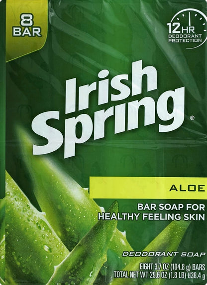 Irish spring ALOE 8 bar soap 29.6 oz 12hr deodorant protection