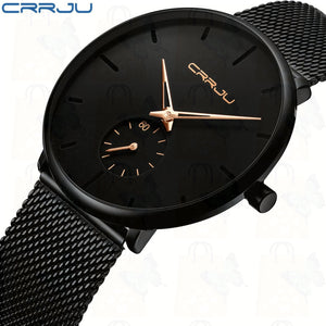 Crrju  Mens Watches Top Brand Luxury Quartz Watch Men Casual Slim Mesh Steel Waterproof Sport Watch Relogio Masculino