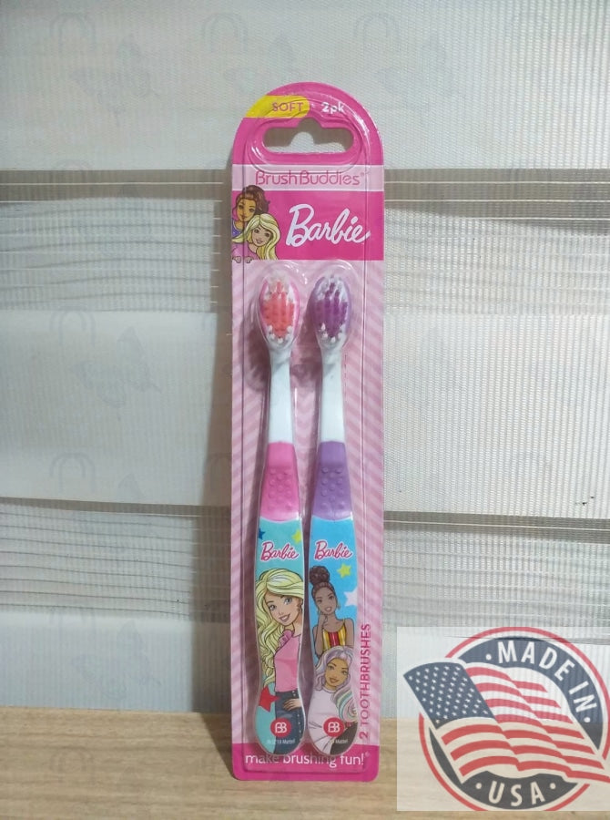 Brush Buddies Barbie soft 2 pack Toothbrush FOR 3+ KIDS girl (U.S.A)