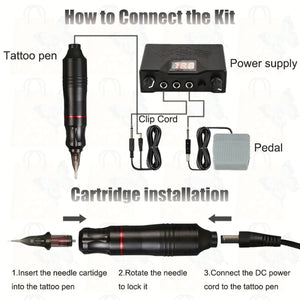 Tattoo Machine Kits Tattoo Power Supply Rotary Pen With Cartridges Needles