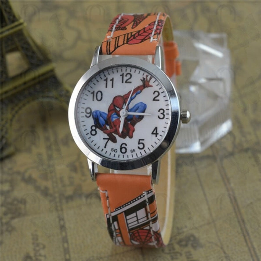 Children's Cartoon Watch Spiderman Leather Strap Quartz Watch