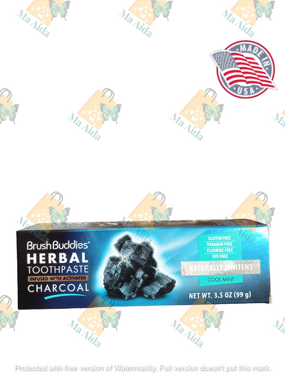 Brush Buddies Herbal Toothpaste, Infused with Activated Charcoal, Cool Mint, 3.5 oz (99g)