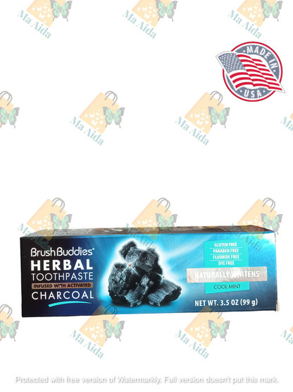 Brush Buddies Herbal Toothpaste, Infused with Activated Charcoal, Cool Mint, 3.5 oz (99g)
