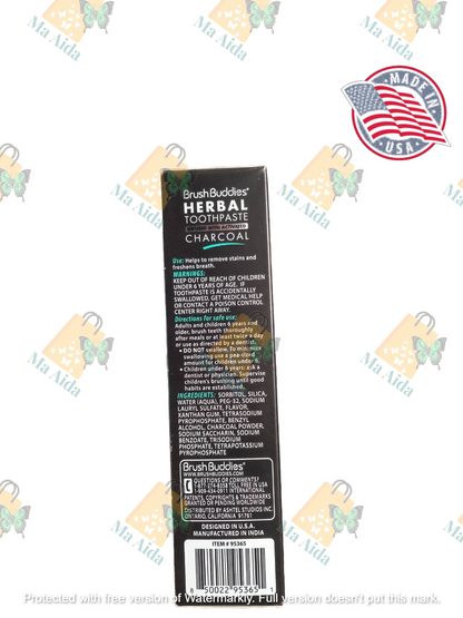 Brush Buddies Herbal Toothpaste, Infused with Activated Charcoal, Cool Mint, 3.5 oz (99g)