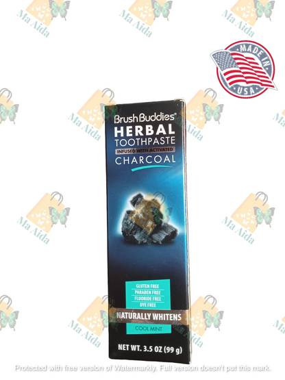 Brush Buddies Herbal Toothpaste, Infused with Activated Charcoal, Cool Mint, 3.5 oz (99g)