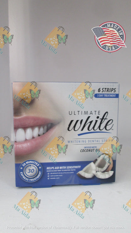 Ultimate White Whitening Dental Strips Infused With Coconut Oil 6 Strips