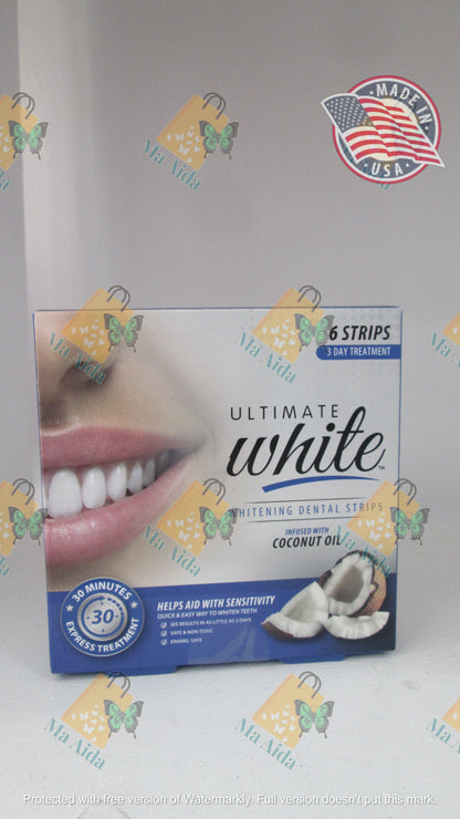 Ultimate White Whitening Dental Strips Infused With Coconut Oil 6 Strips