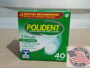 Polident 3 minute triple mint freshness antibacterial denture cleanser 40 tablets