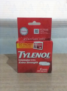 Tylenol acetaminophen extra strength pain reliever&fever reducer 500mg for adult 6 caplets