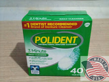 Load image into Gallery viewer, Polident 3 minute triple mint freshness antibacterial denture cleanser 40 tablets
