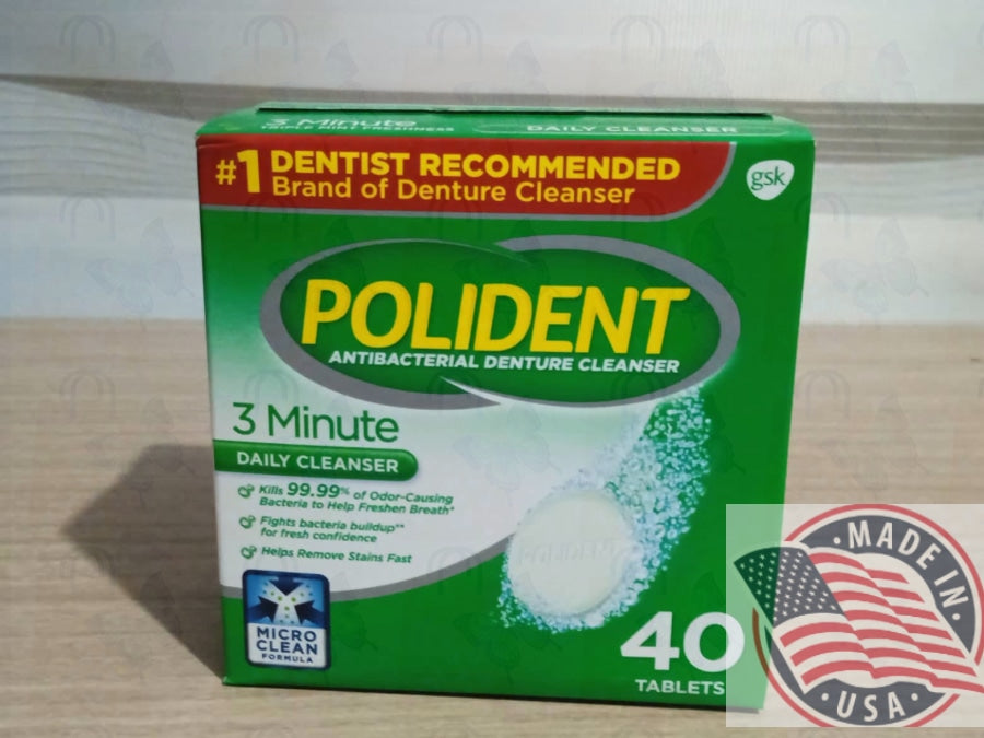 Polident 3 minute triple mint freshness antibacterial denture cleanser 40 tablets