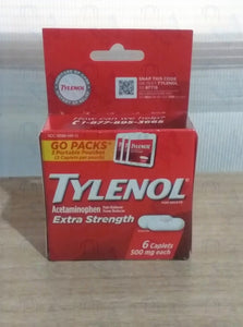 Tylenol acetaminophen extra strength pain reliever&fever reducer 500mg for adult 6 caplets